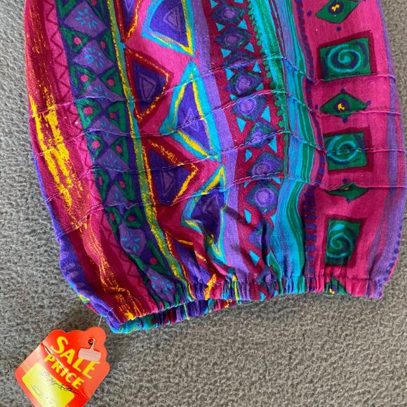 Vtg 80s 90s Two Potato Laguna Beach Artsy Midi Tiered Muumuu Dress XS Cotton NOS - Picture 9 of 16